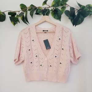 Women's Short Sleeve Floral Embroidered Cropped Ca